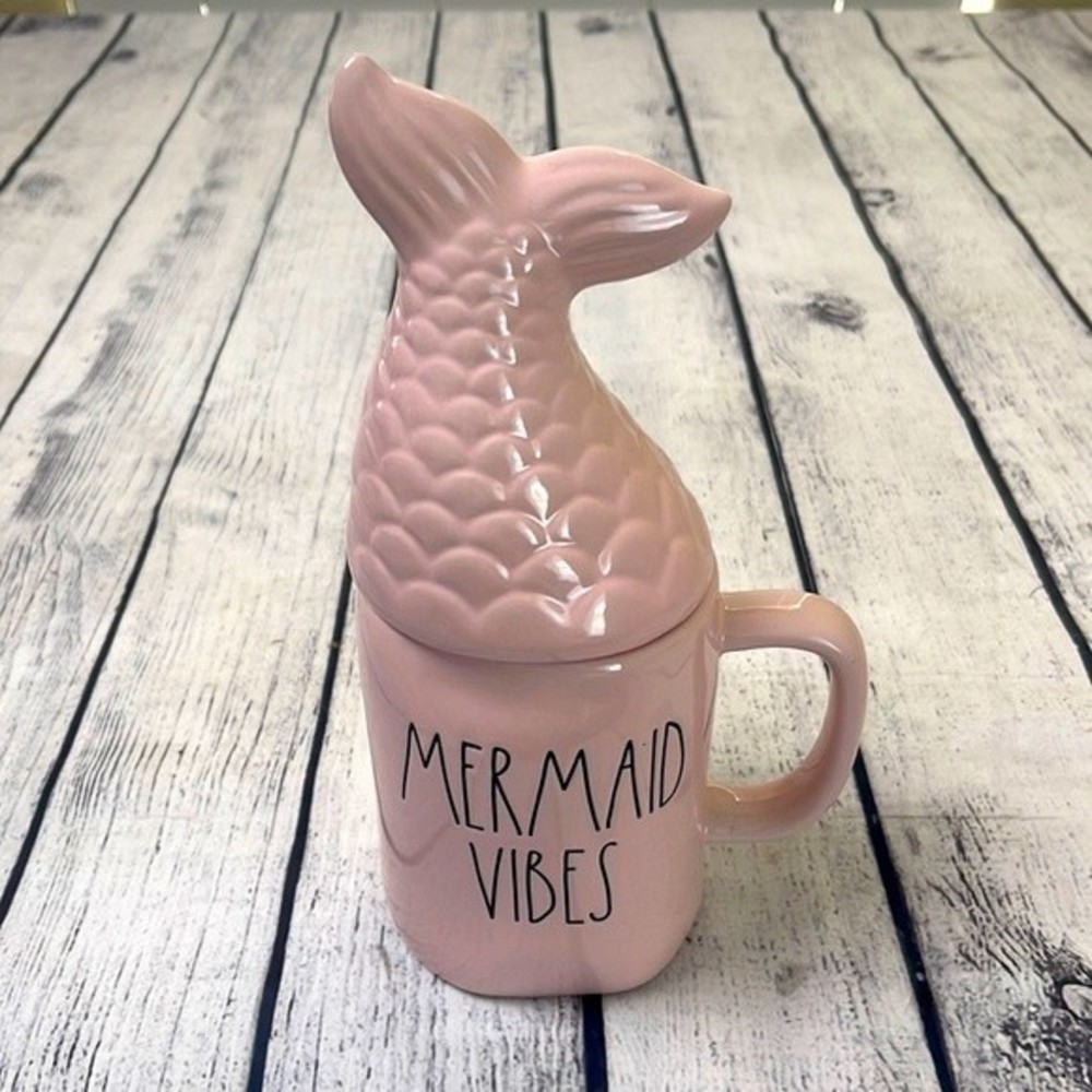 Rae Dunn Mermaid Vibes Pink Mug With Tail Topper NEW